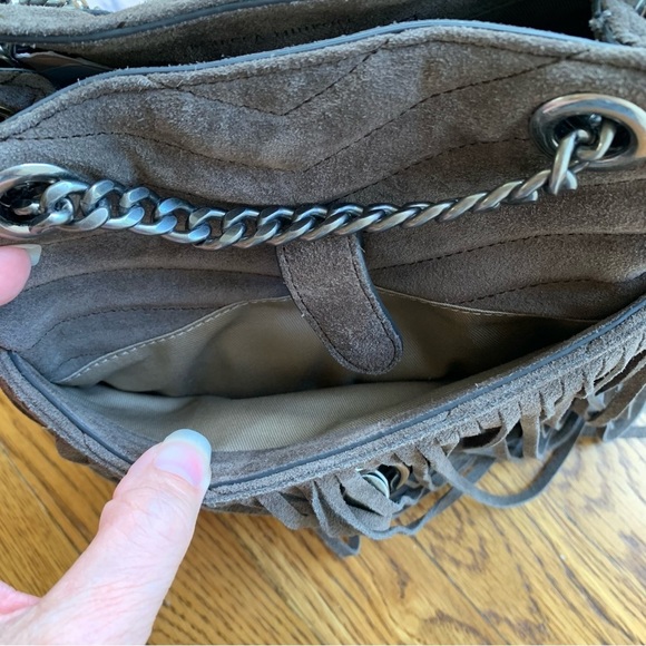 New Rebecca Minkoff Edie Fringe Quilt Suede Crossbody Bag Purse Handbag, Porcini - Picture 14 of 14